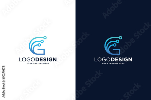 Letter G modern digital dot connection logo design inspiration