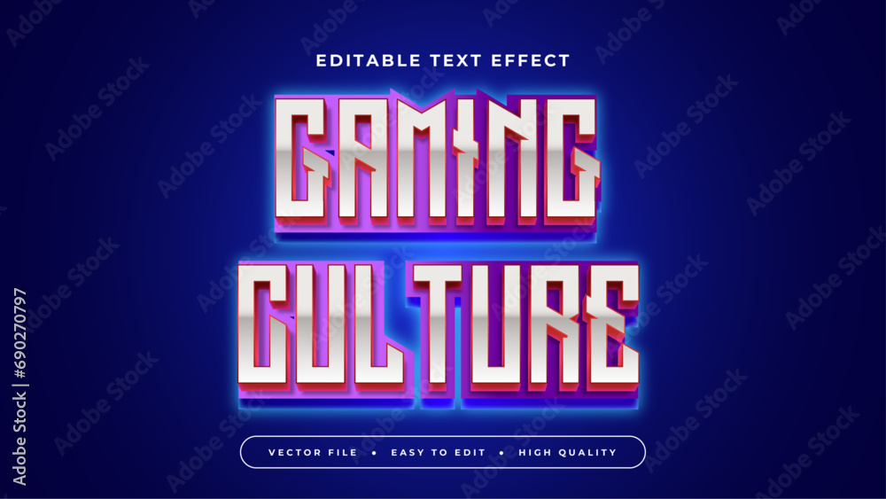 Blue purple violet and gray grey gaming culture 3d editable text effect - font style. Esport text effect