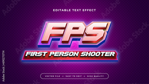 Purple violet red and white FPS first person shooter 3d editable text effect - font style. Esport text effect