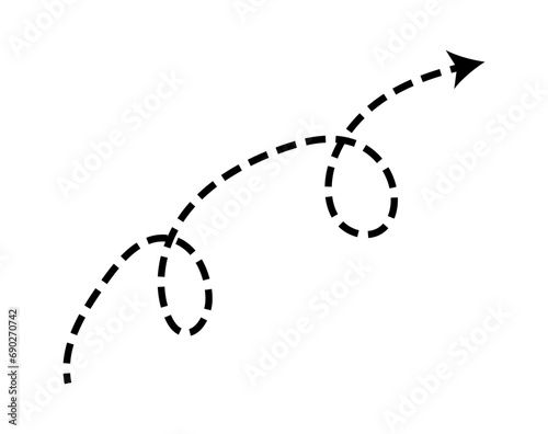 Dashed arrow set. Vector doodle dot line. Thin pointer arrows