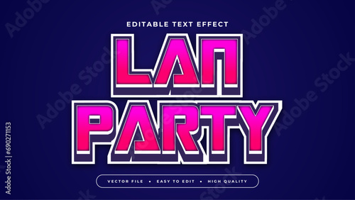 Blue pink and white LAN party 3d editable text effect - font style. Esport text effect