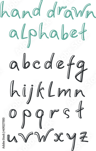 Hand drawn alphabet. Simple hand drawn font. Vector illustration