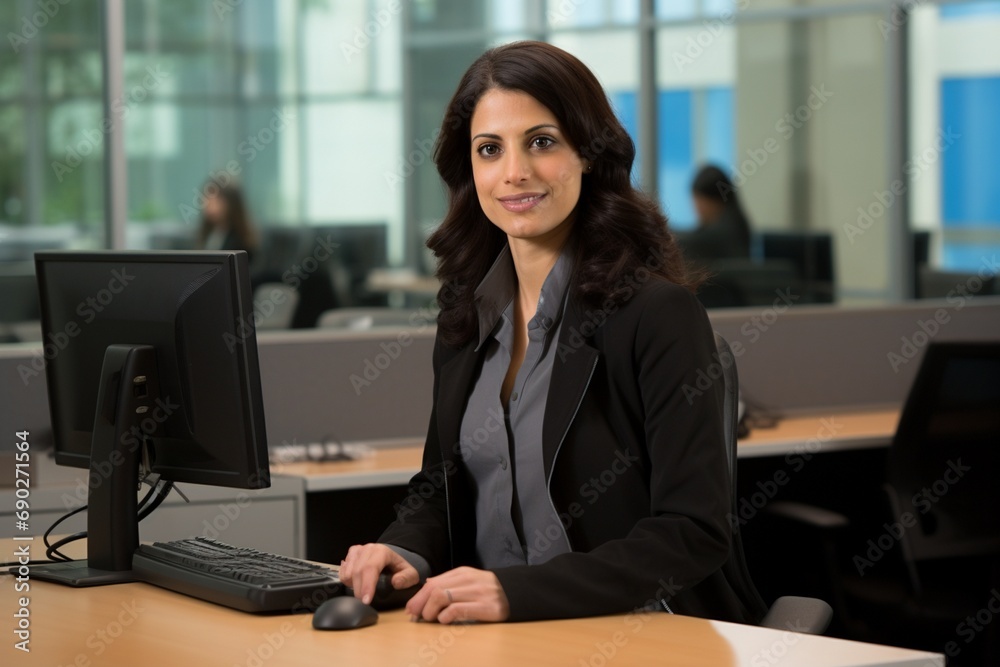 Woman Working at Desk with Computer Woman Working at Desk with Computer