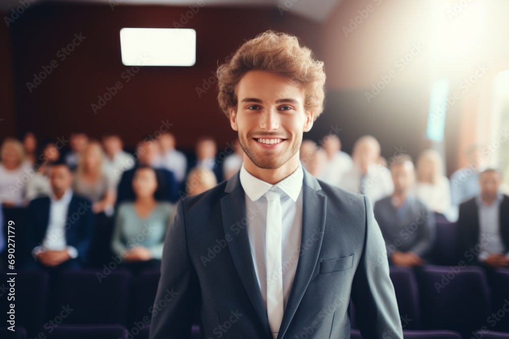 Fototapeta premium A Professional Speaker Engaging a Captivated Audience