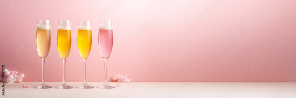 Valentines Day Mockup Displaying Champagne Flutes with Vivid Yellow and Soft Pink Bubbles