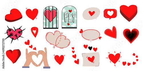 sign of love, design of variety of heart design vector isolated, love,red heart sign, cool funky pop design collection set  
