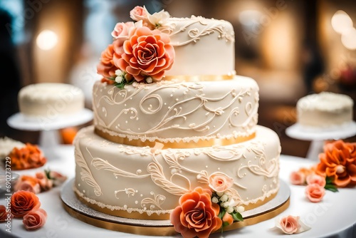 Beautiful wedding cake, close up of cake and blur background,