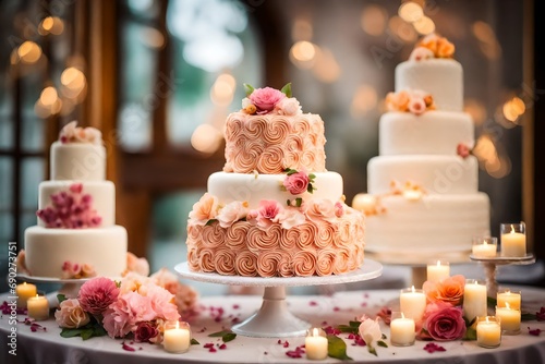 Beautiful wedding cake, close up of cake and blur background,