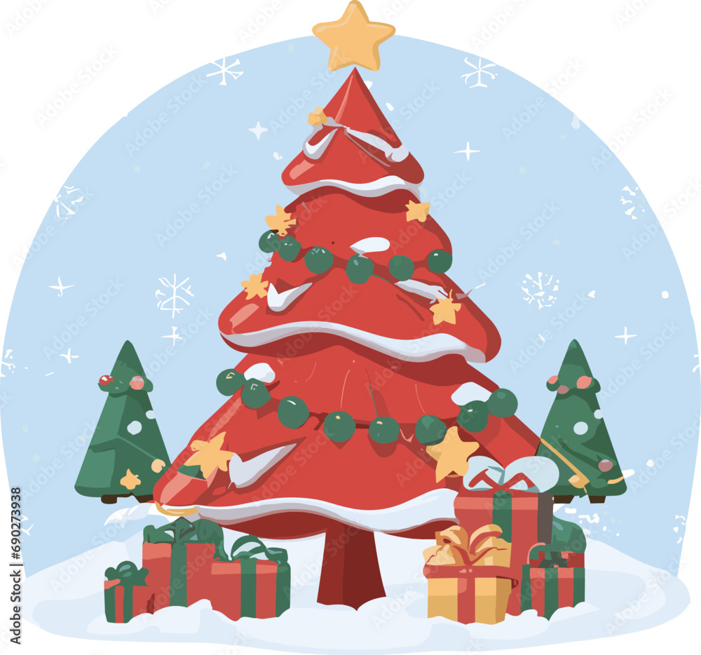 A cartoon of a Christmas tree with presents A cartoon of a Christmas tree with presents