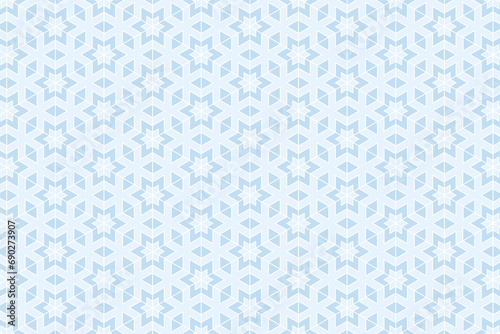 Geometric star shape seamless patern, winter abstract white wrapping paper design. Light frozen fabric pattern design. Lace style geometric triangle background.