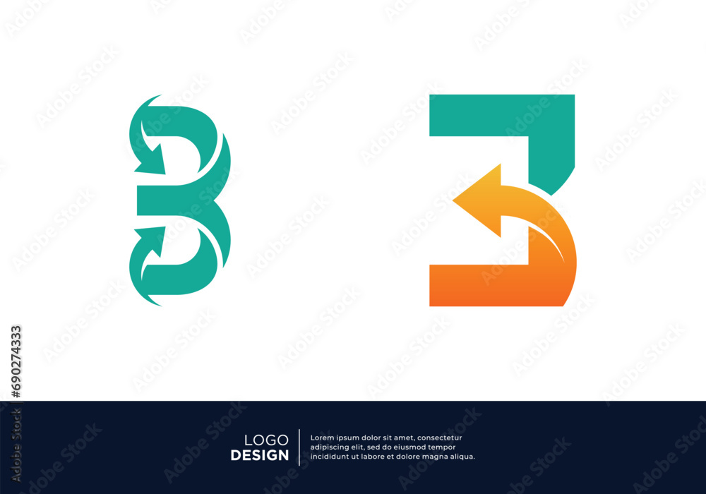 Fototapeta premium Modern Number 3 marketing business logo design.