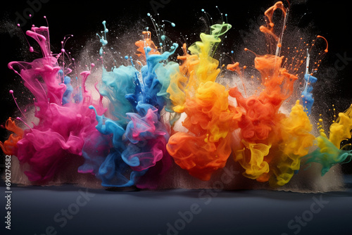Multi coloured water spraying  vibrant celebration fun