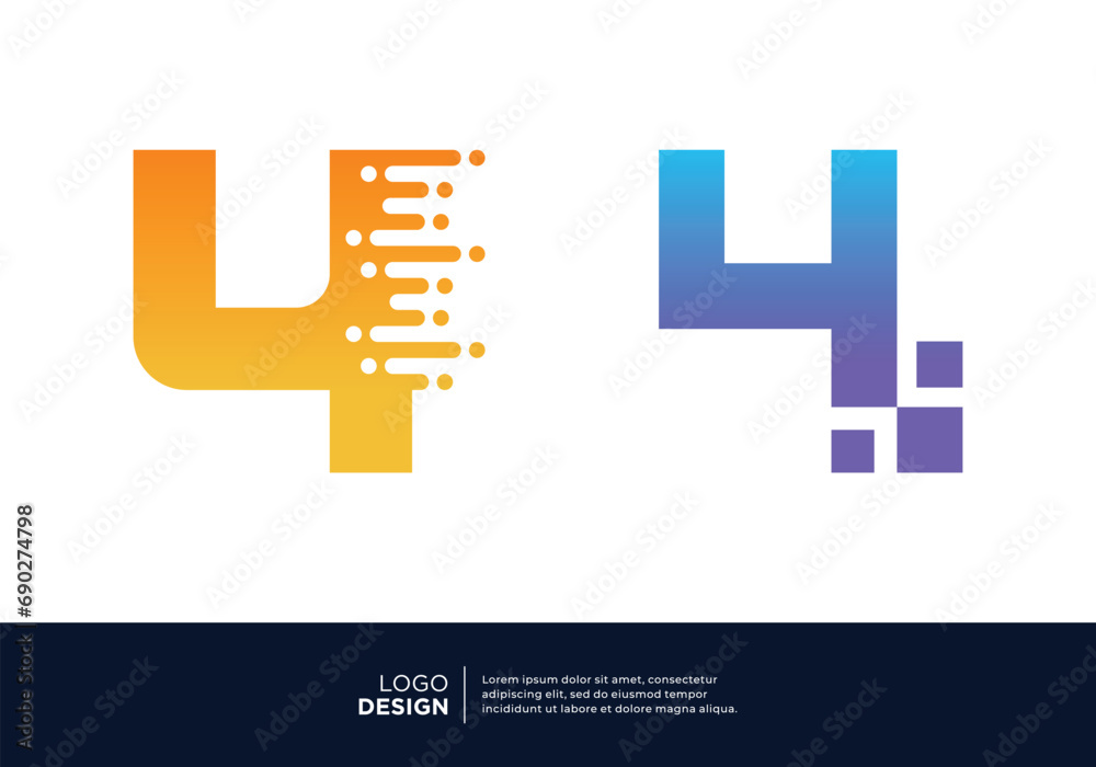 Digital connection Number 4 logo design collection.