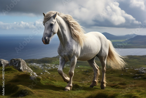 white horse in a field © Joun