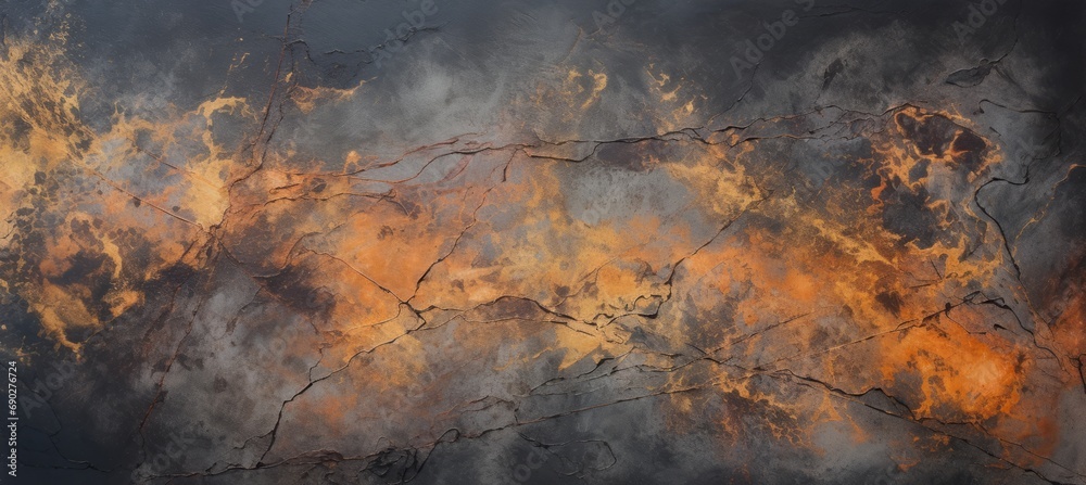 concrete black background & burned paint effect horizontal background. cracked grunge rusty concrete stone wall with , Abstract cracks texture