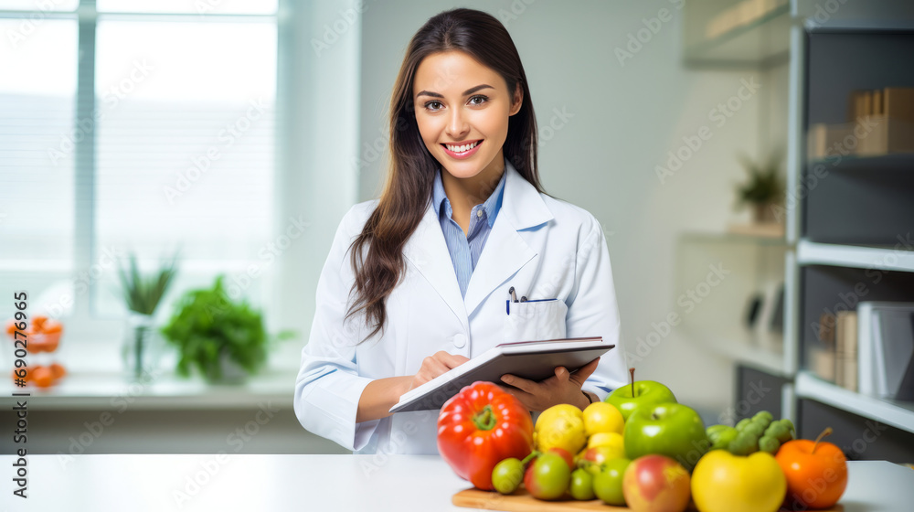 Beautiful woman dietitian, counting calories or writing diet plan, copy space. Healthy eating concept. Beautiful woman dietitian, counting calories or writing diet plan, copy space. Healthy eating concept.