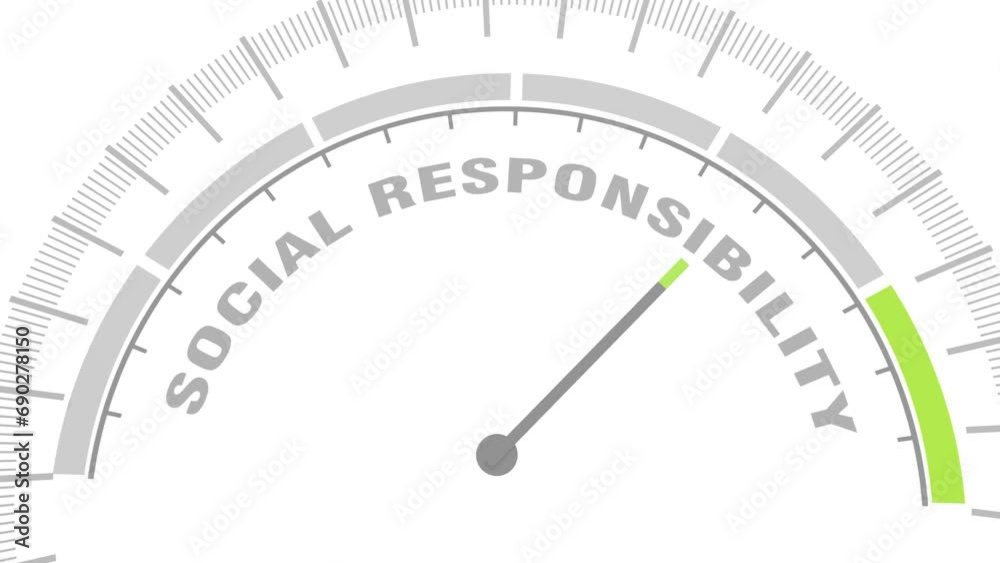 Social responsibility concept. Instrument scale with arrow. Colorful infographic gauge element.