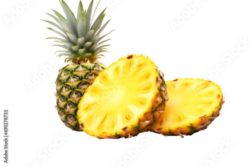 Fresh Pineapple with Sliced Pieces Isolated on Transparent, PNG
