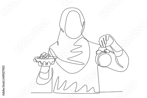 Ramadan iftar time. Ramadan one-line drawing