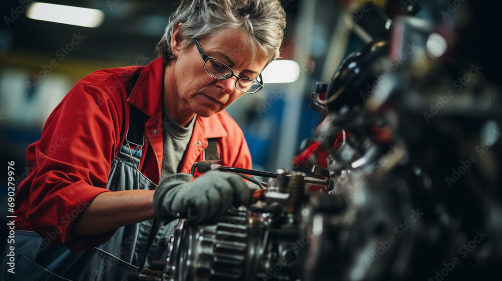 Portrait of senior mechanic repairing machine units in workshop of modern factory Portrait of senior mechanic repairing machine units in workshop of modern factory