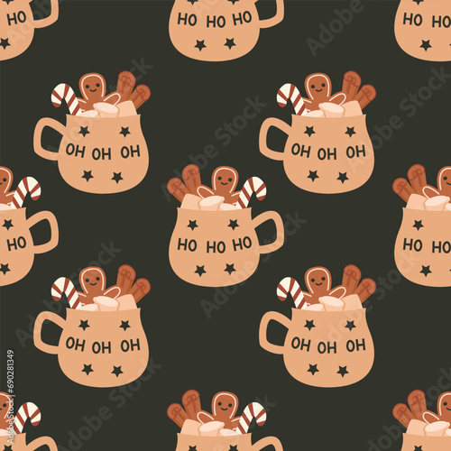 seamless pattern with cup of hot chocolate 