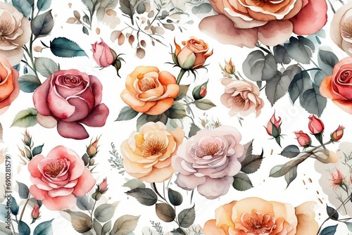 Watercolor floral illustration individual elements set - green leaves, burgundy pink peach blush white flowers, branches. Wedding invitations wallpapers fashion prints.