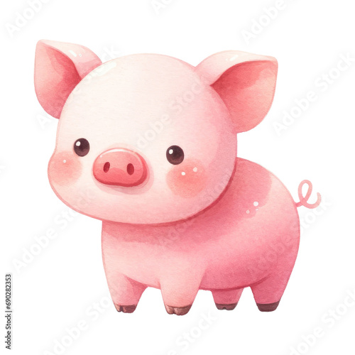 Watercolor Cute Farm Animal. Adorable Pig Clipart. Livestock Animal Concept. Watercolor Domestic Animal Illustration.