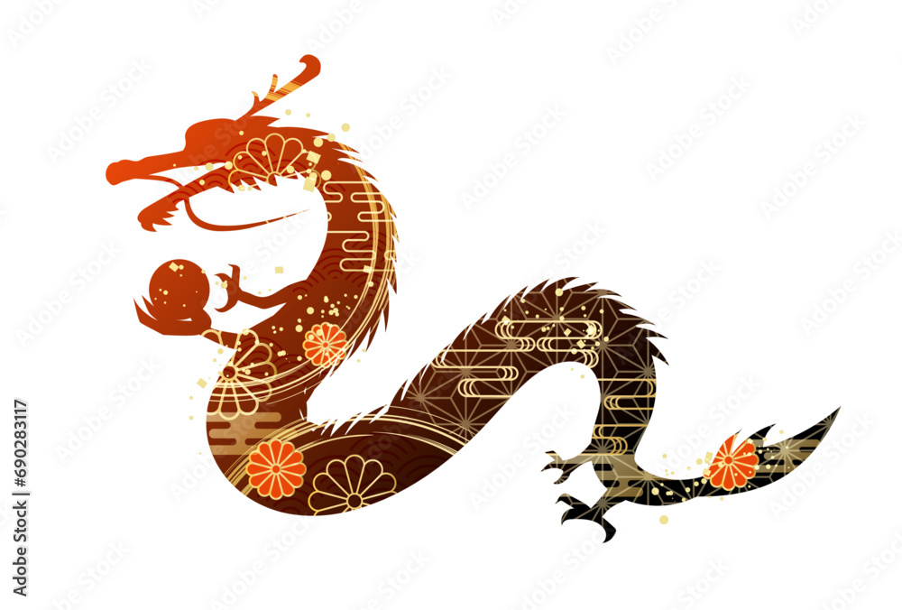 Obraz premium 2024年 辰年 年賀状 シルエット イラスト