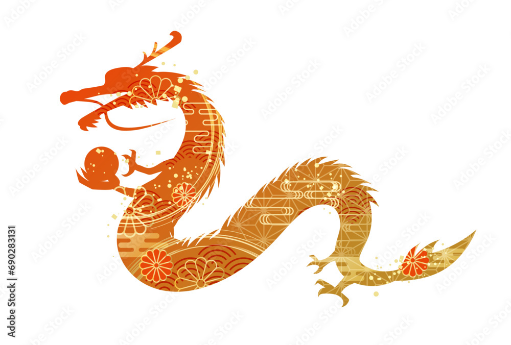 Fototapeta premium 2024年 辰年 年賀状 シルエット イラスト