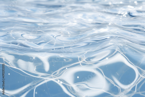 High detailed Close-up Blue water texture in the pool or sea. Side and top view. Copy space. Bokeh light rippled background in the pool for walllpaper, background and design art work Generative AI