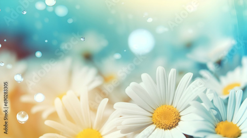 eautiful gently spring or summer field with chamomile flowers on nature blurred sky background. Close-up Meadow natural landscape Generative Ai