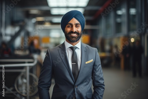 A man in a turban standing in a hallway photo