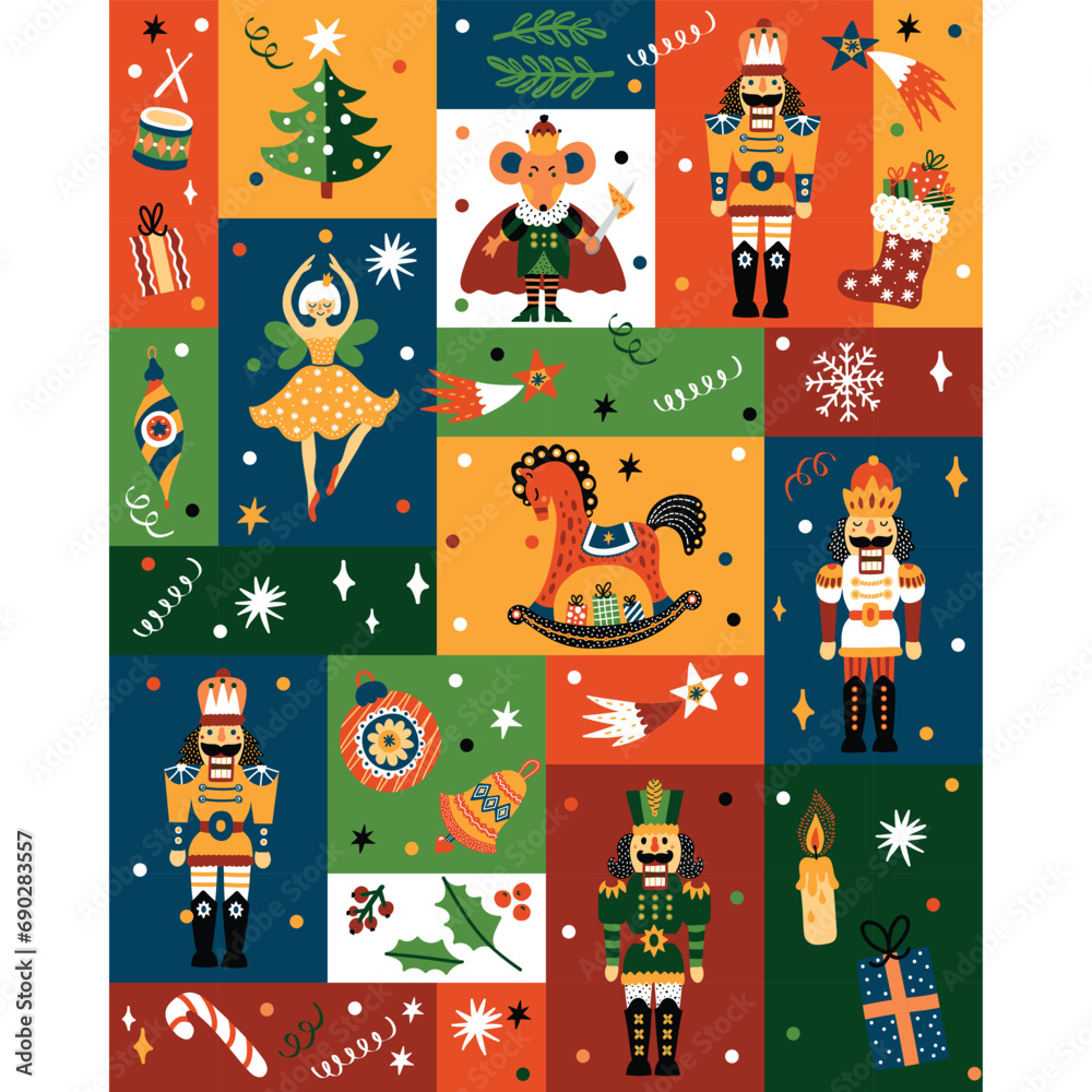 Christmas vector seamless vertical border with Nutcracker .  Can be used for wallpaper, pattern fills, web page background, surface textures.