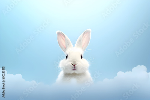 Easter white bunny on soft blue background © lena