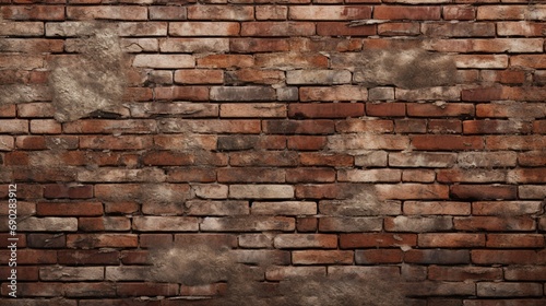 A textured brick wall  with each brick showcasing its unique weathered appearance.