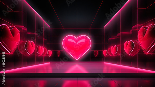 Valentine's Day sales background with neon hearts outlines photo