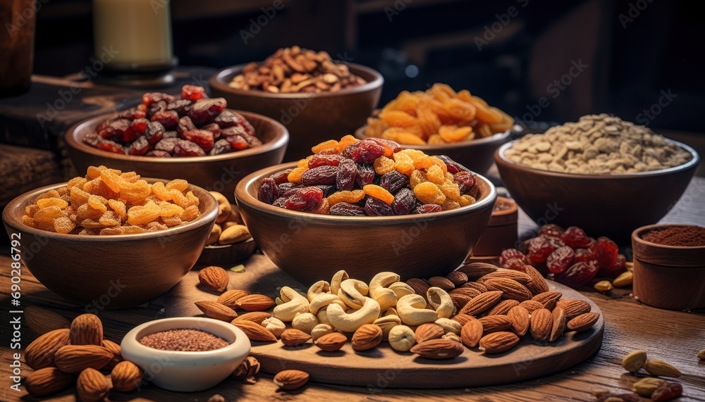 Table Displaying Assorted Bowls of Various Nuts Table Displaying Assorted Bowls of Various Nuts