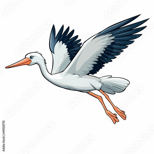 stork flying flat vector illustration. stork flying hand drawing isolated vector illustration photo