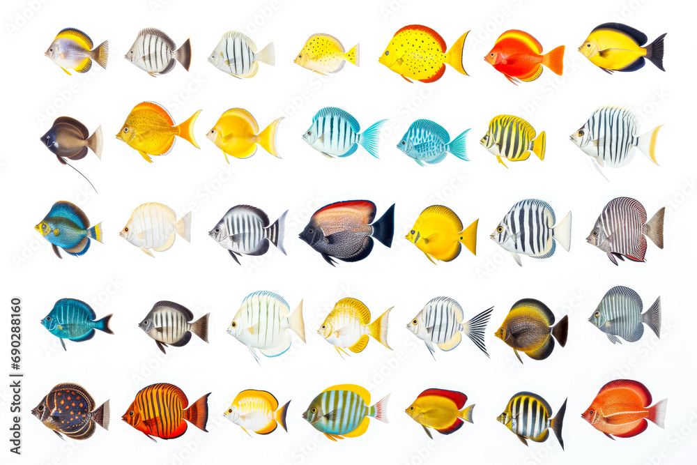 Set of tropical fish on a white background. illustration in cartoon style. Set of tropical fish on a white background. illustration in cartoon style.