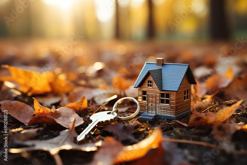 Mini house on background with keys.