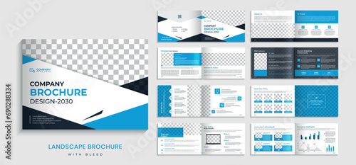 landscape brochure 16 page template, company  portfolio booklet design