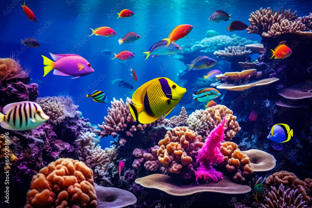 Naklejka premium Tropical fish and coral reef underwater in the Sea.