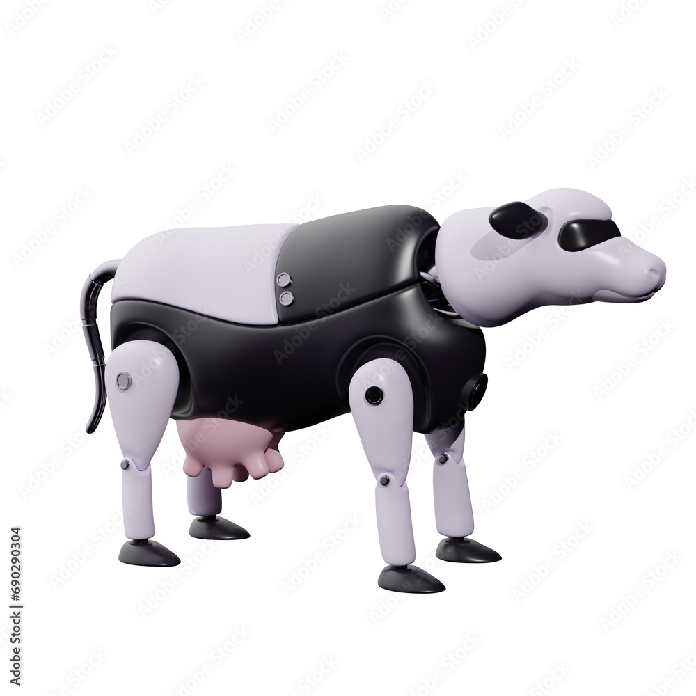 Plastic with metal robot cow isolated on white background. 3d rendering Plastic with metal robot cow isolated on white background. 3d rendering