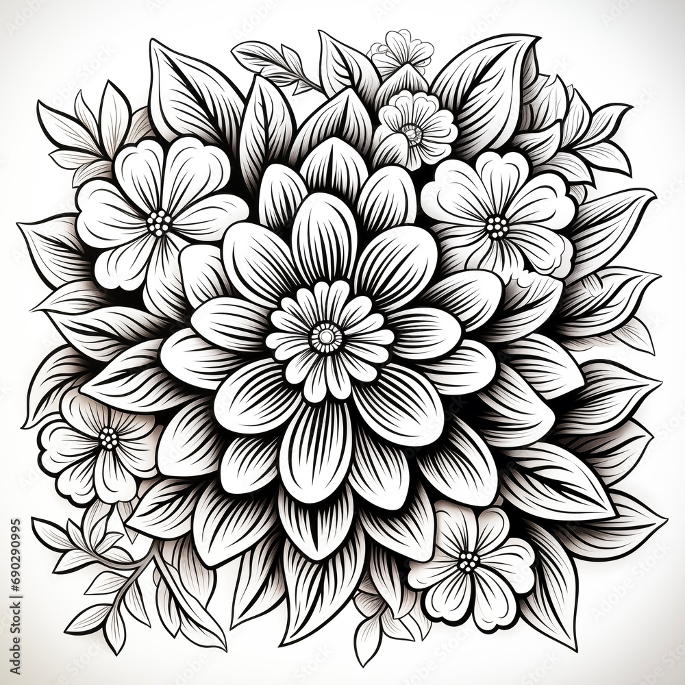 white flower coloring page, generative ai