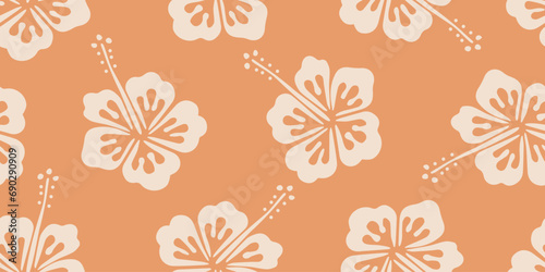 Tropical flower pattern seamless, silhouette of hibiscus flowers, hand drawn botanical, Floral leaf for spring and Summer time, natural ornaments for textile, fabric, wallpaper, background design.