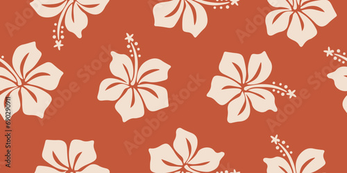 Tropical flower pattern seamless, silhouette of hibiscus flowers, hand drawn botanical, Floral leaf for spring and Summer time, natural ornaments for textile, fabric, wallpaper, background design.