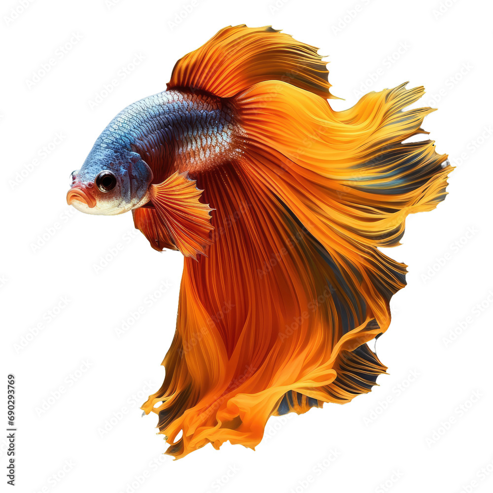 Fototapeta premium Orange betta fish isolated on white or transparent background.