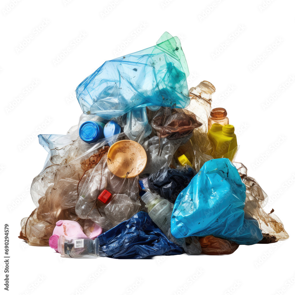 Pile of plastic garbage isolated on white or transparent background Pile of plastic garbage isolated on white or transparent background