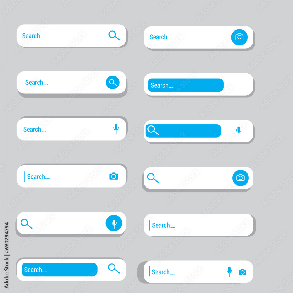 Search Bar for web site. Search Address and navigation bar icon. Collection of search form templates for websites Search Bar for web site. Search Address and navigation bar icon. Collection of search form templates for websites