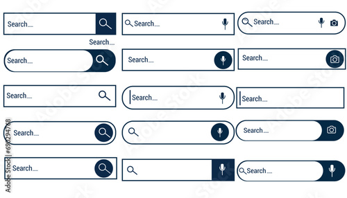 Search Bar for  web site. Search Address and navigation bar icon. Collection of search form templates for websites